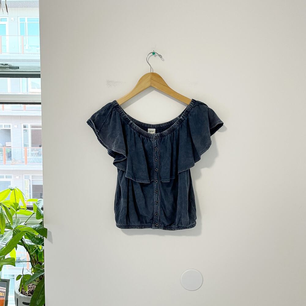 We the Free Blue Off the Shoulder Short Sleeve Top Size XS